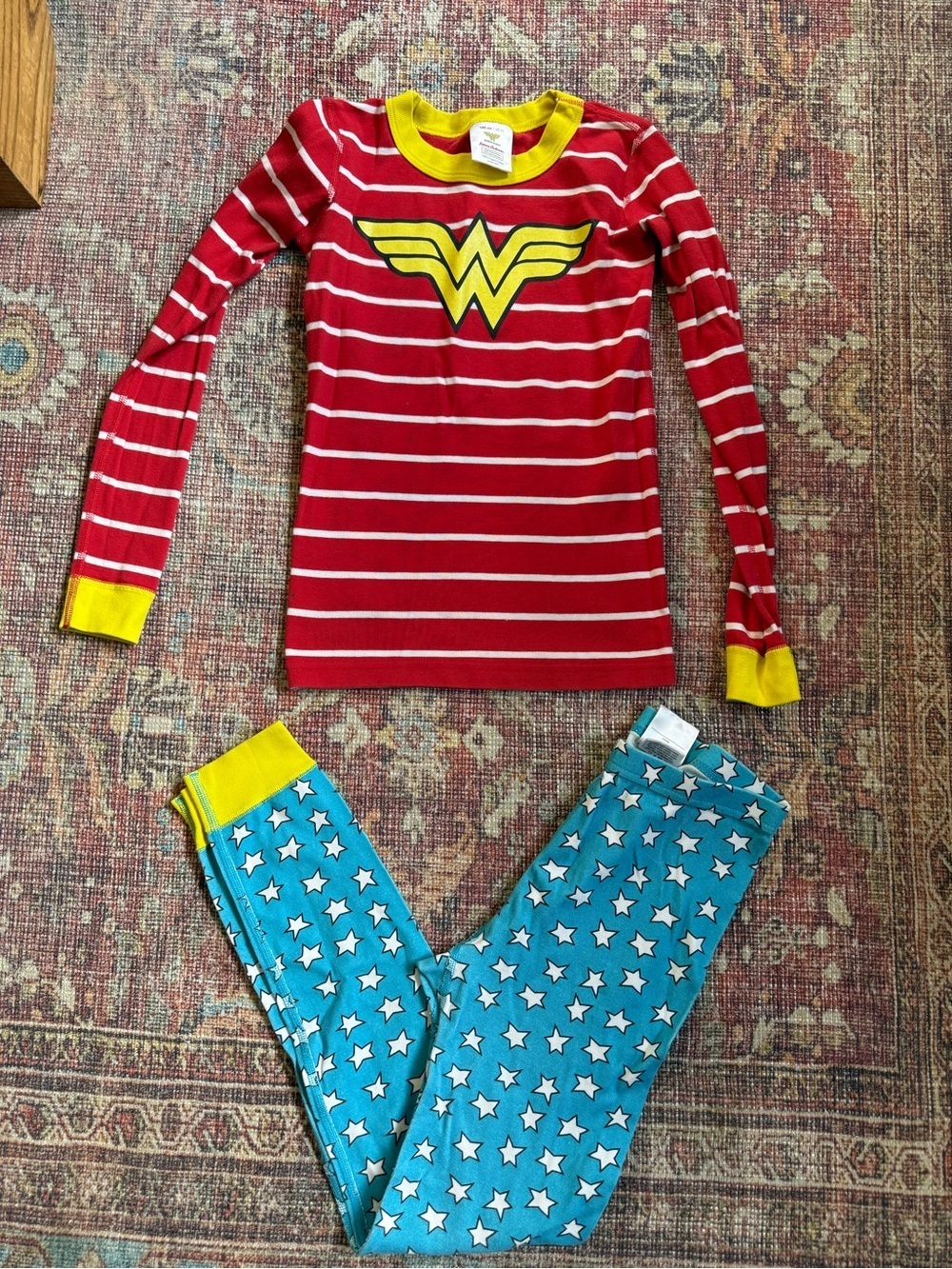 Hanna Andersson size 10 Wonder Woman Red & Blue Kids Pajama Set Organic Cotton
